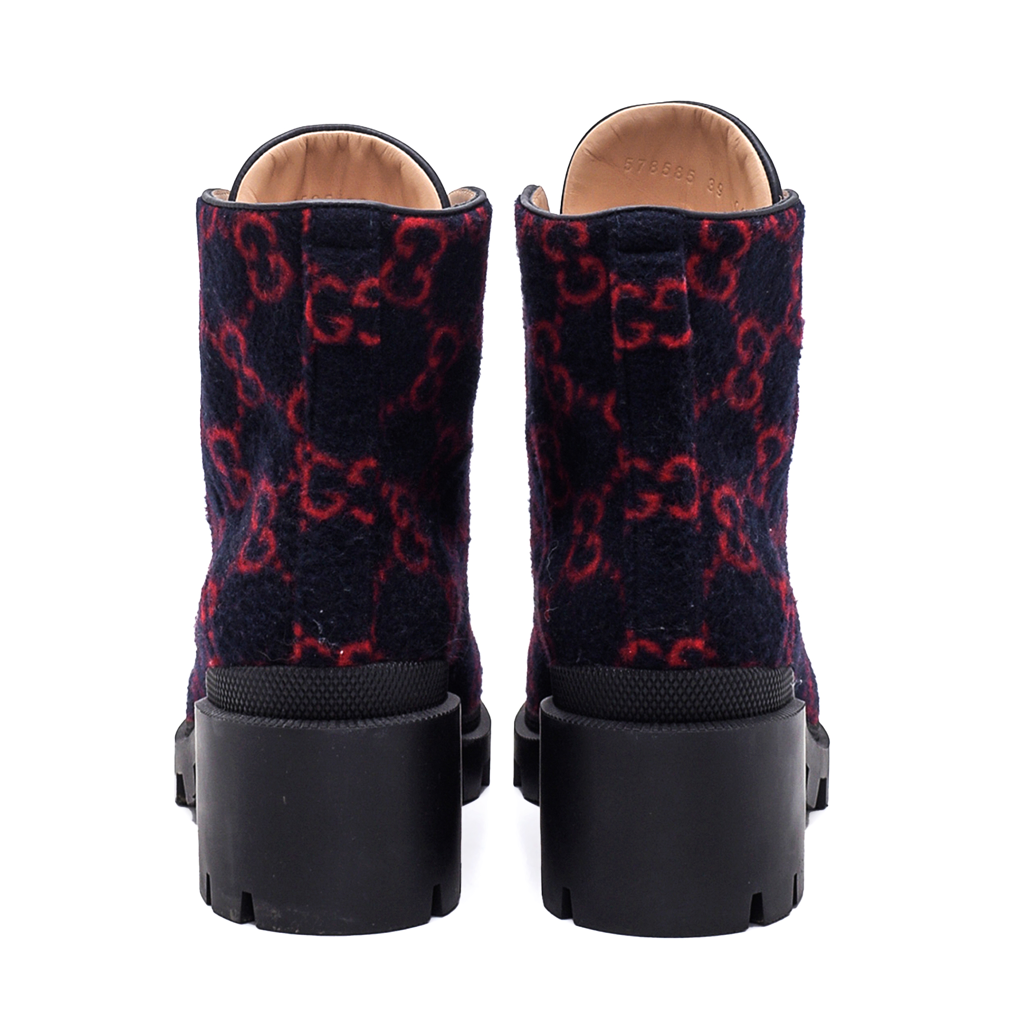 Gucci - Navy & Red GG Supreme Wool Lace Up Ankle Boots